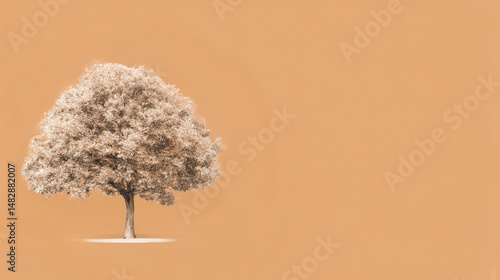 Minimalist Tree on Pastel Background with Soft Lighting and Space for Copy