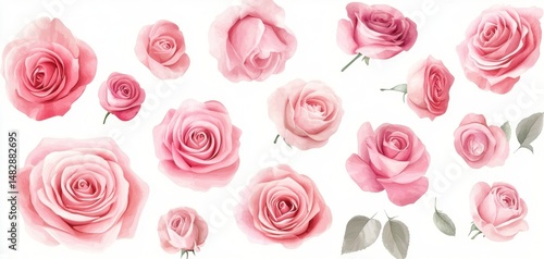 Beautiful Collection of Pink Roses on a White Background