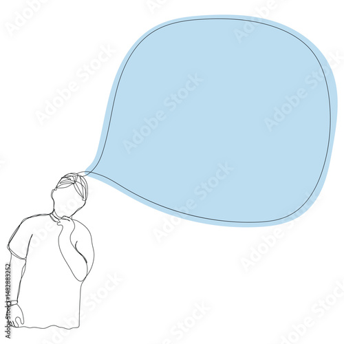 Sketch minimal concept man say think chat box drawing line art. Male boy think idea comment hand drawn continuous line concept white ioslated background.Abstract,vector,illustration.
