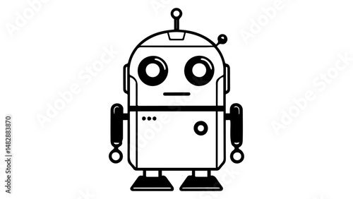 simple black and white shape of a robot with poker face