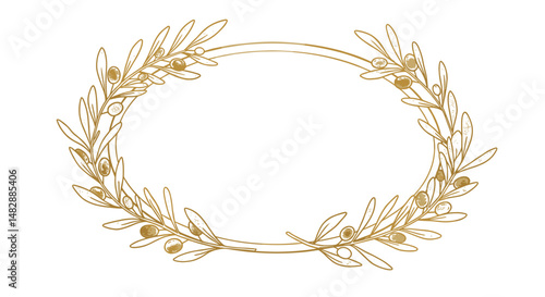 Golden olive branch wreath illustration on white background