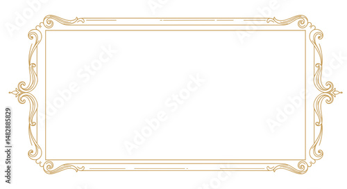 Classic vintage gold frame with side ornaments on transparent background.


