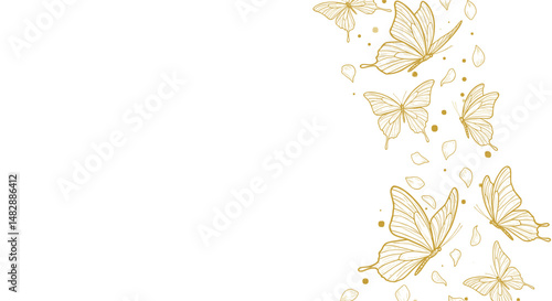 Gold butterfly design with floral accents on white background