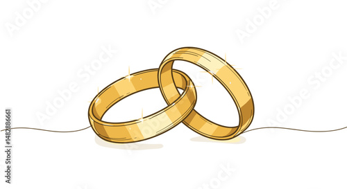 Gold wedding rings on a white background