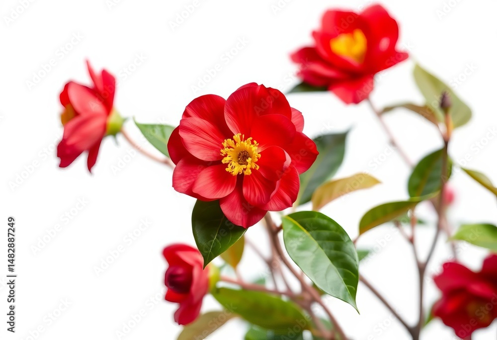 Vibrant red camellia blossom, isolated on white Perfect for spring designs, white background, element Vibrant red camellia blossom, isolated on white Perfect for spring designs, white background, element