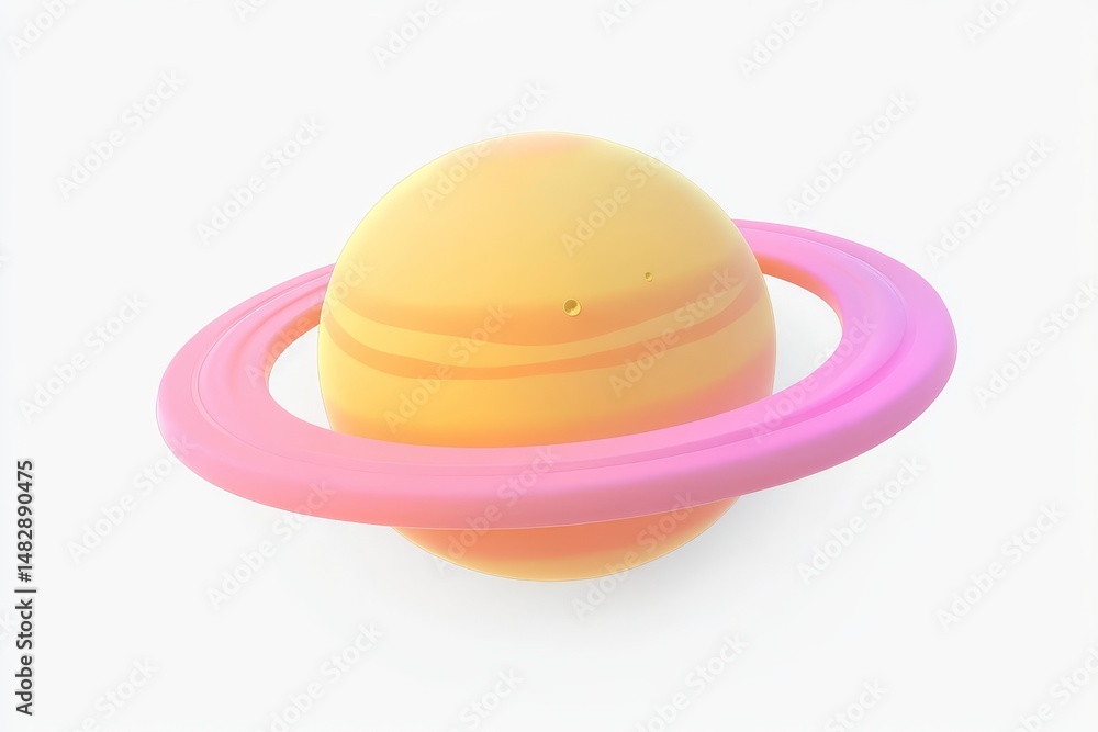 Fototapeta premium 3D cartoon gas giant rings with Saturn gold and ammonia pink, ultra-high-definition design with detailed elements on a white background, perfect for space and cosmic art themes.