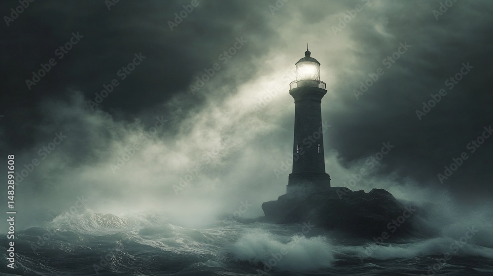 Lighthouse's Guiding Light: A Dramatic Seascape Lighthouse's Guiding Light: A Dramatic Seascape