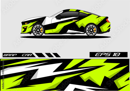 Stylishly Wrapped Car in Dynamic Green and Black Design