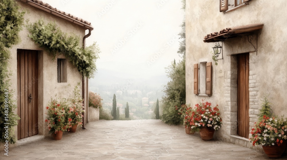 Fototapeta premium Charming old town architecture painting in italy scenic viewpoint for holiday vacation inspiration