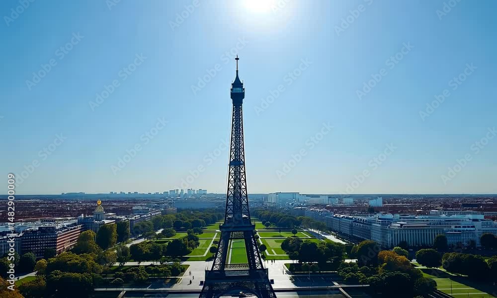 Camera rising over the Eiffel tower in Paris 