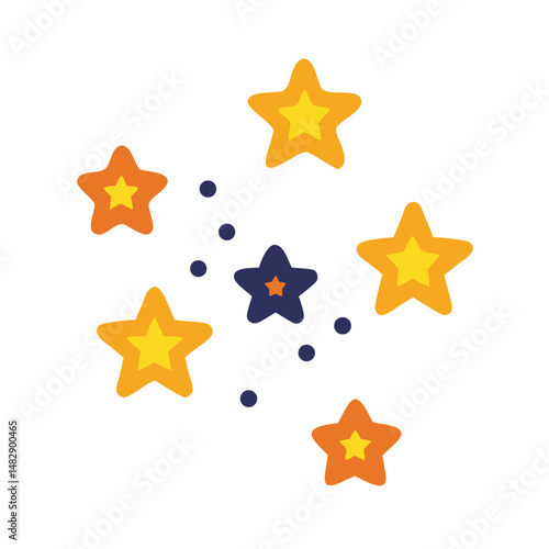 Yellow star cluster with dotted orbit path design