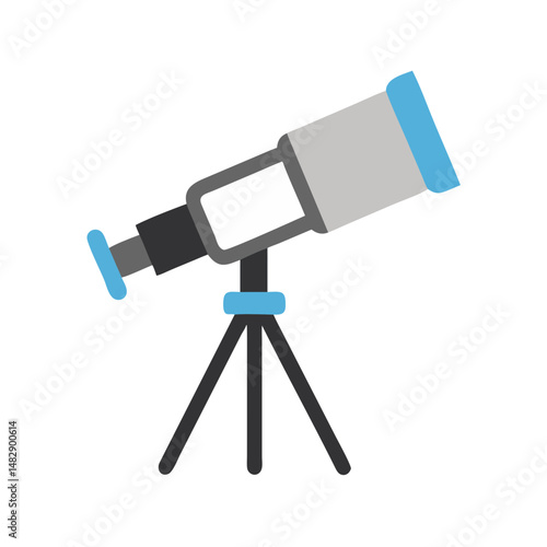 Modern telescope icon on tripod with blue detail