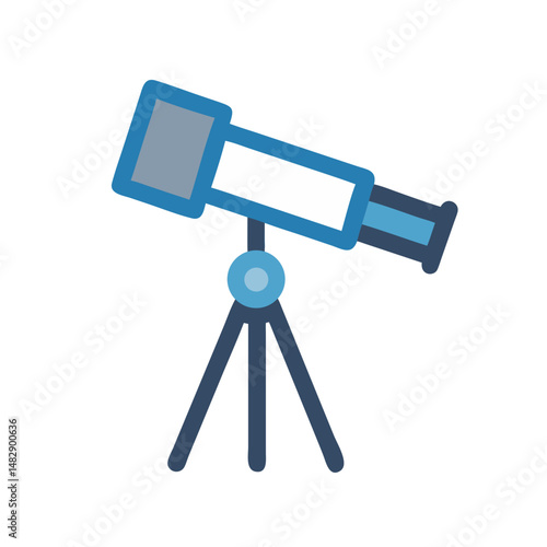 Blue telescope on tripod in minimal vector style