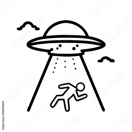 Alien abduction scene with person and UFO beam