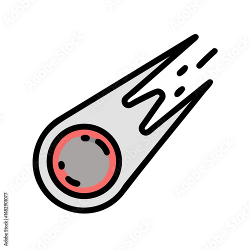 Black and red cartoon comet with motion trails