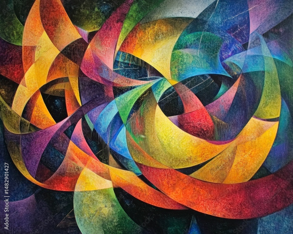 Fototapeta premium Vibrant Abstract Art with Curved Shapes and Bold Colors Display