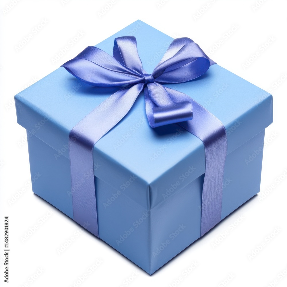 Fototapeta premium Blue Gift Box with Satin Ribbon Tied in Bow for Special Occasions