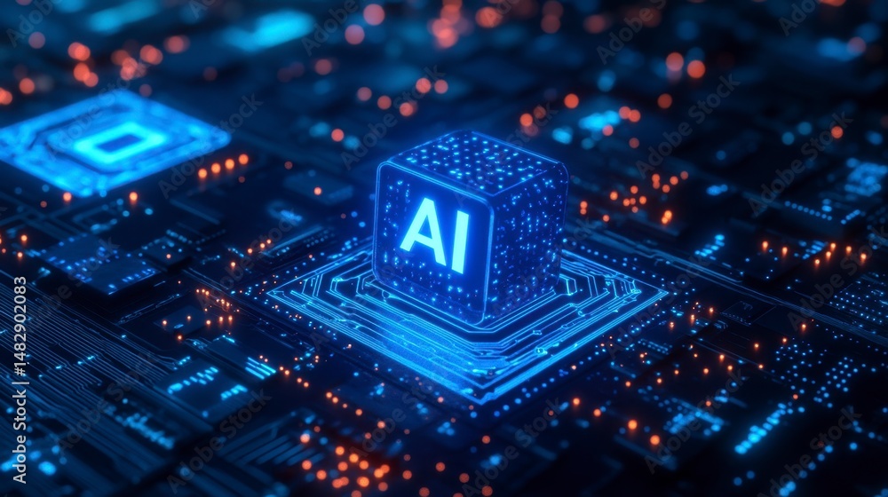 Obraz premium Futuristic AI Technology Concept on a Circuit Board Background