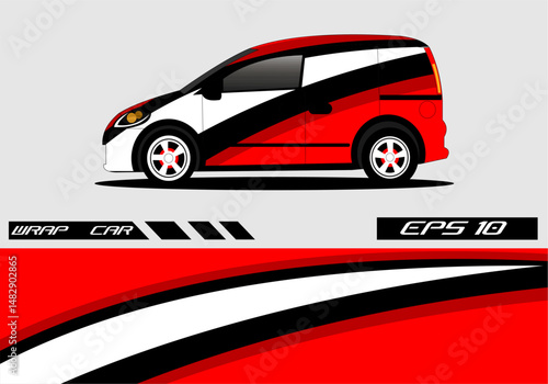 Stylish red and black wrap car design on display
