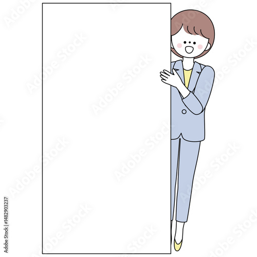 四角いフレームから覗くスーツの女性のイラスト