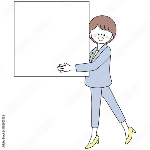 四角いフレームを持つスーツの女性のイラスト
