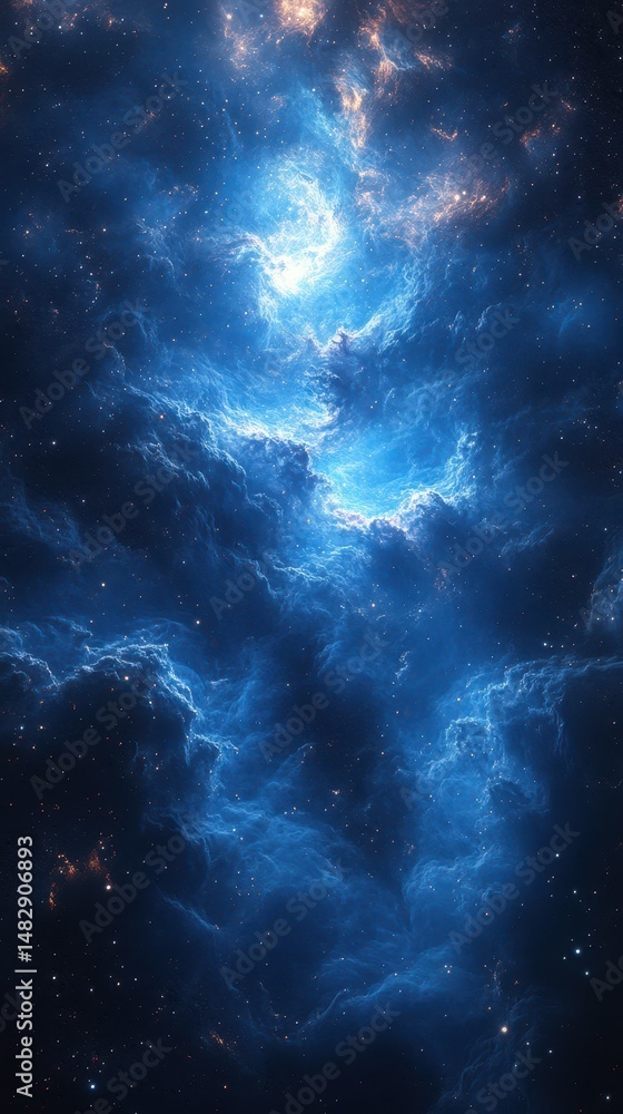 Obraz premium Vibrant blue cosmic clouds illuminated by shimmering starlight in a vast galaxy