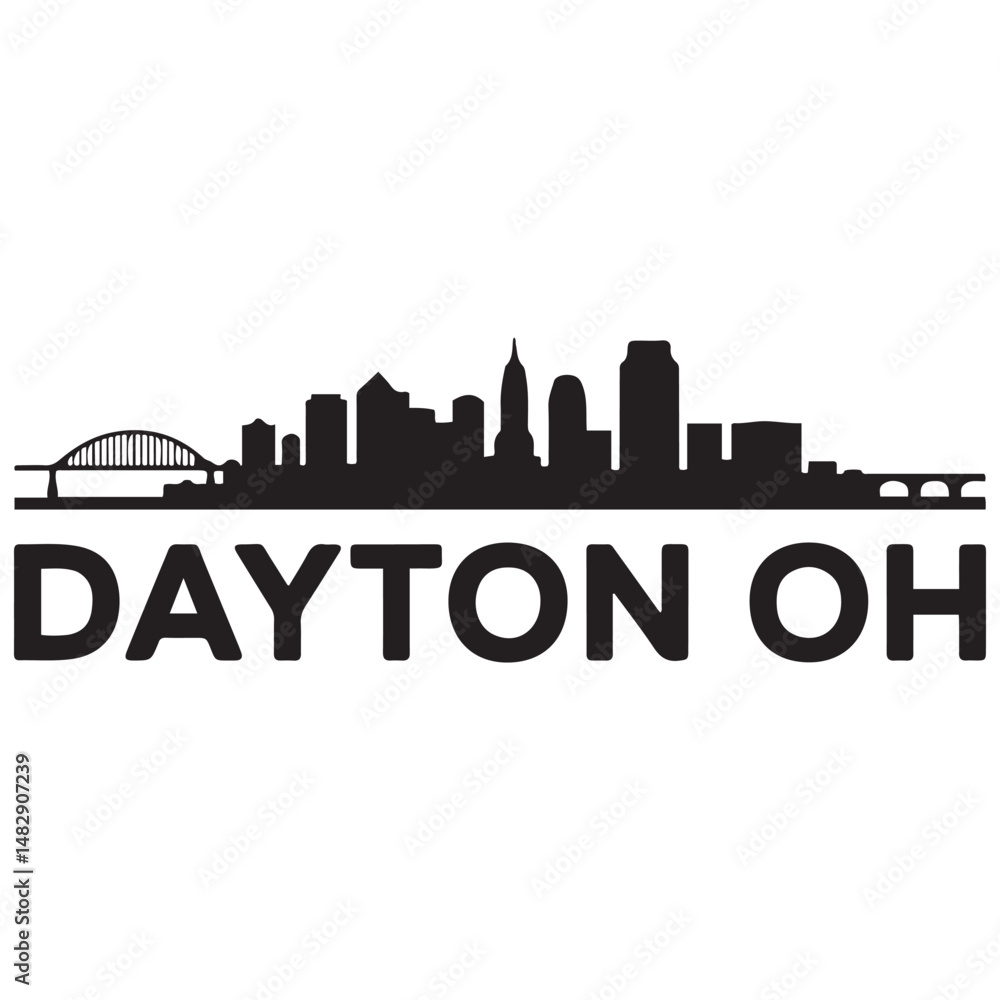 Fototapeta premium Dayton skyline silhouette. Black Dayton, OH city design Vector black silhouette. with white background