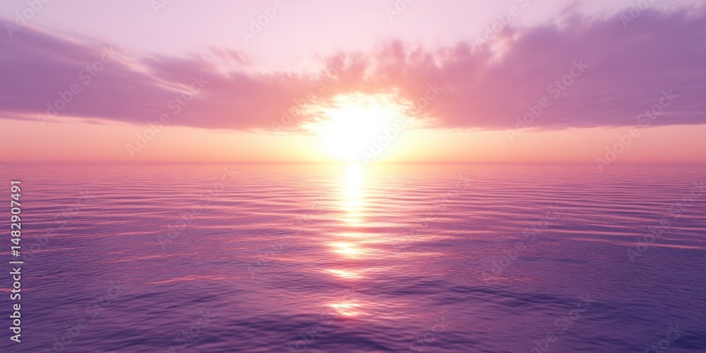 Fototapeta premium Serene Sunset Over Calm Ocean Water with Soft Purple Reflection
