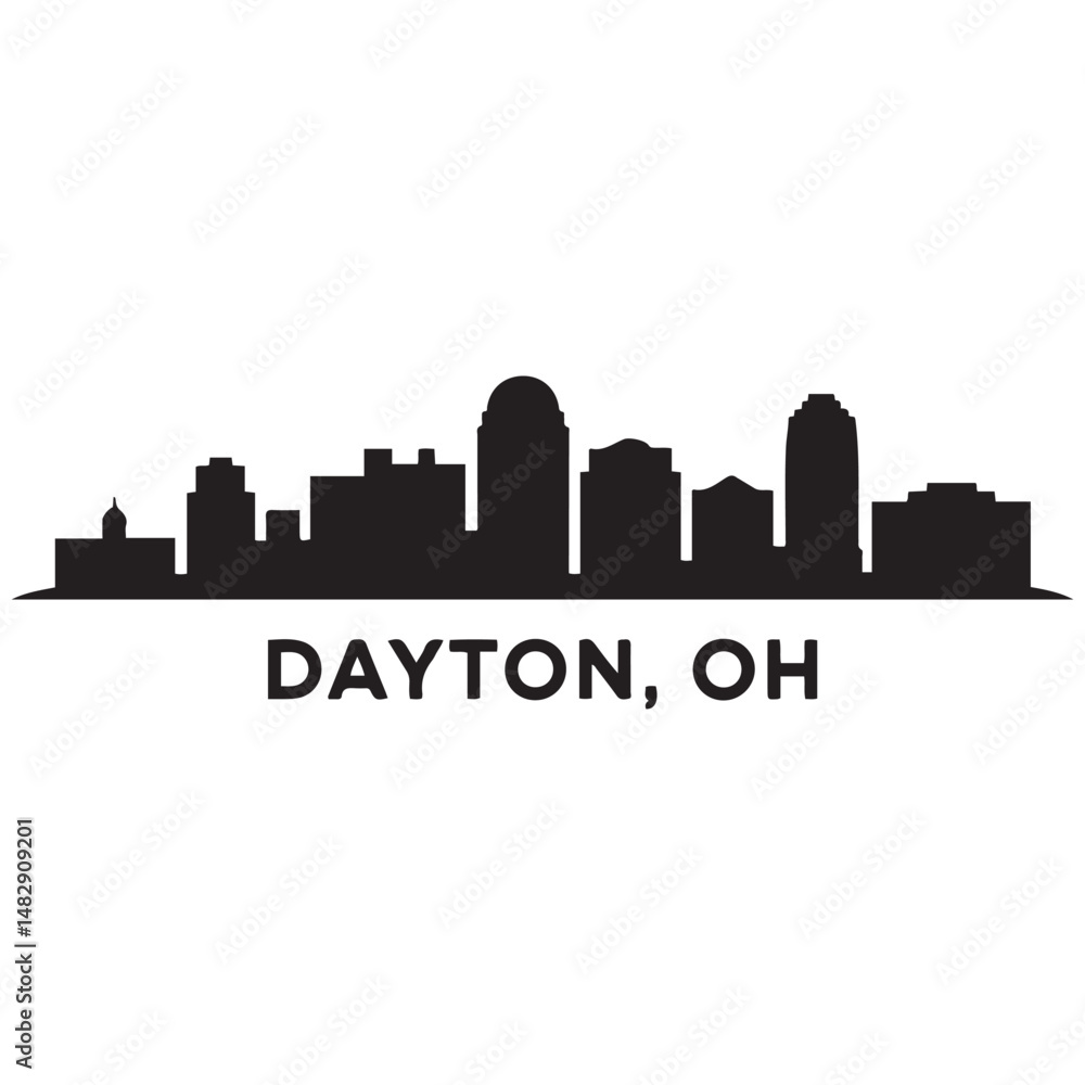 Naklejka premium Dayton skyline silhouette. Black Dayton, OH city design Vector black silhouette. with white background