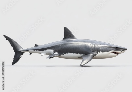 Realistic Illustration of a Great White Shark Swimming Sideways
