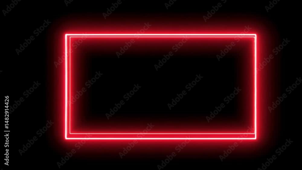 Red Neon Frame: Glowing Rectangular Border on Black Background Red Neon Frame: Glowing Rectangular Border on Black Background