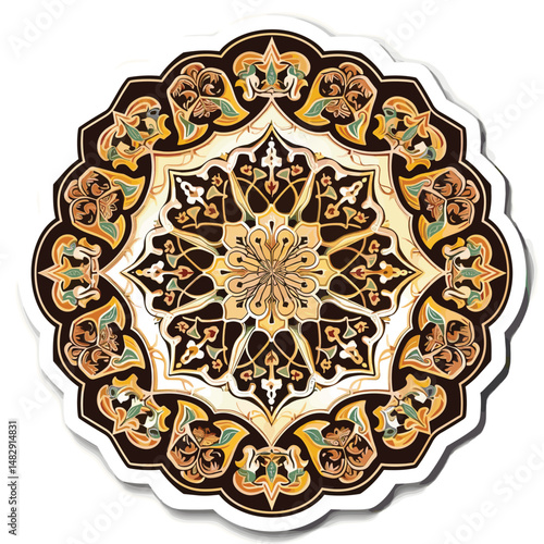 Vector graphic illustration of calligraphy of the name of the prophet Muhammad decorated with plant or floral style ornaments in the form of an eight pointed star frame.