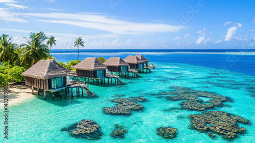 Romantic breakfast for two with ocean views at a high-end hotel in Maldives or Tahiti
