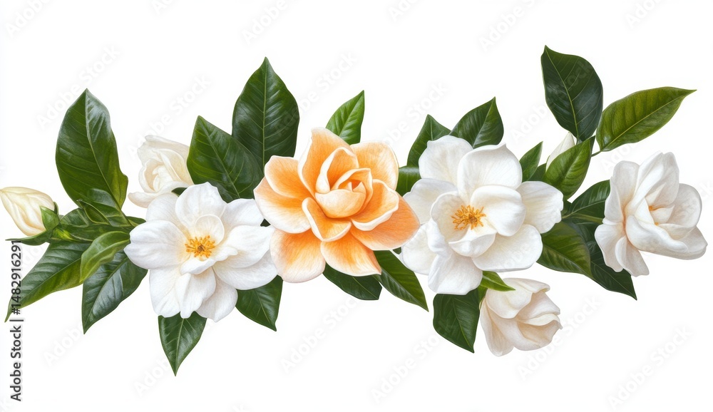 Elegant Floral Arrangement with Orange and White Flowers and Green Leaves Elegant Floral Arrangement with Orange and White Flowers and Green Leaves