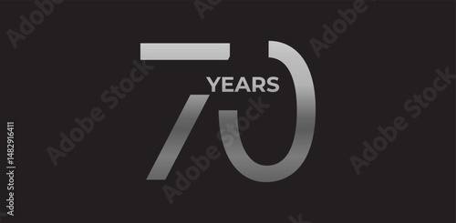 Sharp angled number 70 years in silver, strong geometric logo reflects experience, achievement. Corporate badge for 70-year milestones, commemorative branding. Vector illustration.