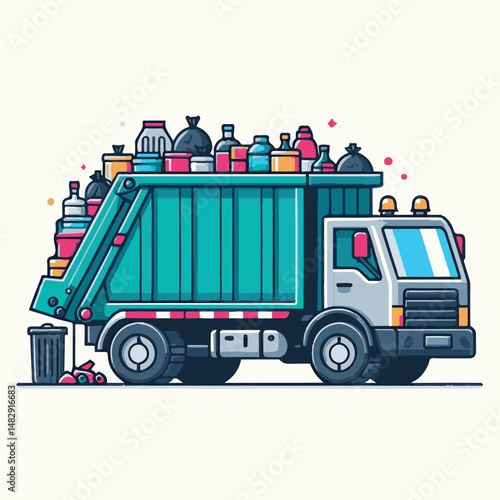 truck, trash, garbage, service, waste, recycling, recycle, rubbish, vehicle, environment, junk, transport, collection, container, transportation, clean, dump, disposal, garbage truck, environmental, r
