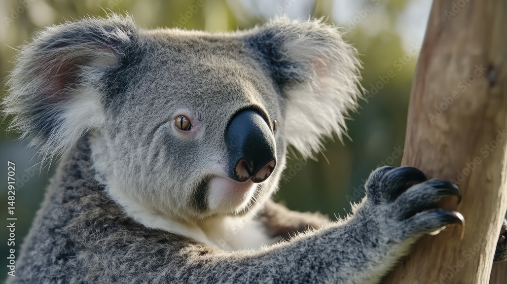 Obraz premium Close-up View of a Koala Climbing a Tree in Natural Habitat