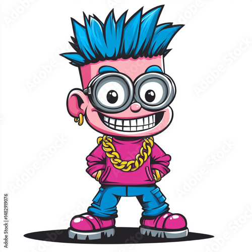 Weird and Cool Comic Style Mascot – Funky Character with Jewelry, Sunglasses, and Street Fashion Look