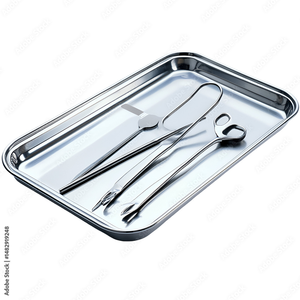 Stainless steel tray with medical instruments Stainless steel tray with medical instruments
