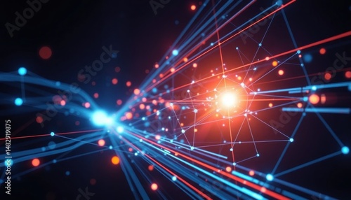 Neon Tech: Data Network Connection, Abstract Lines and Nodes