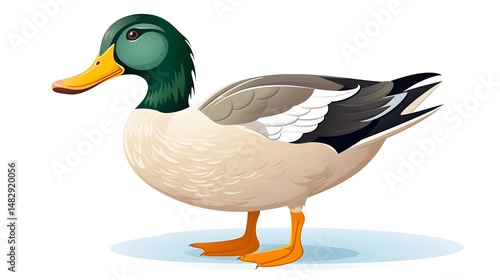 Professional Mallard Duck Cartoon Vector Illustration Isolated on White Background