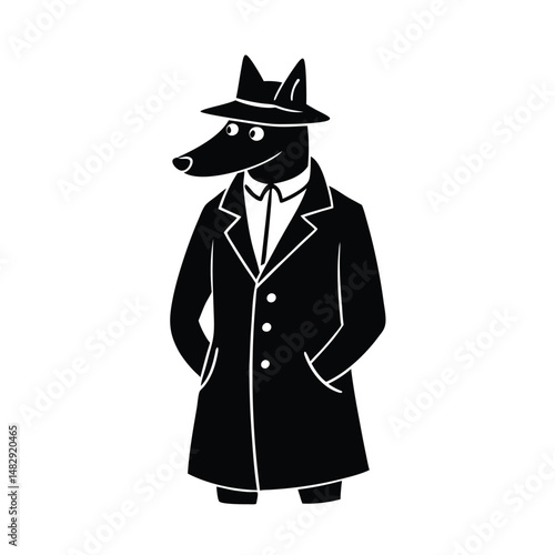 A dog detective in trench coat  vector silhouette