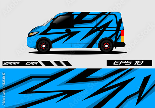 Blue Van with Abstract Design and Dynamic Background