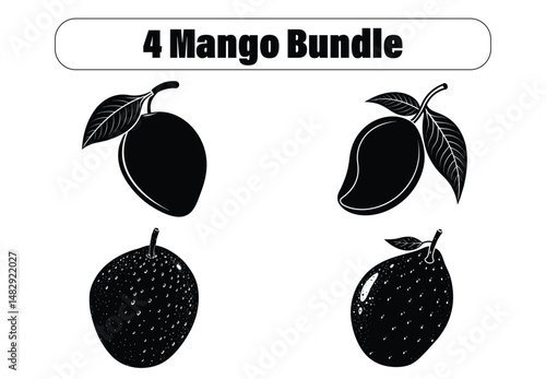Four Mango Illustrations Bundle of Black and White Mango Designs