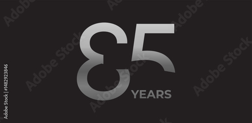 Sharp angled number 85 years in silver, strong geometric logo reflects experience, achievement. Corporate badge for 40-year milestones, commemorative branding. Vector illustration.