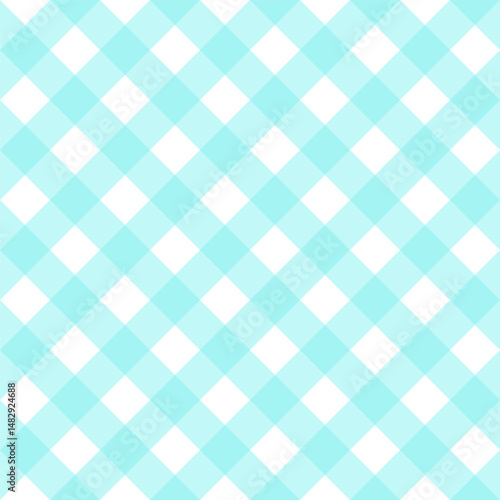 Gingham diagonal seamless pattern in blue pastel color. Vichy plaid design for Easter holiday textile decorative. Vector checkered pattern for fabric - picnic blanket, tablecloth, dress, napkin.