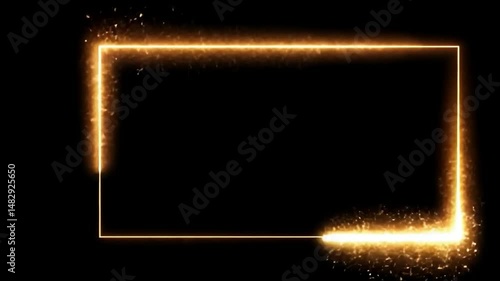 Golden Sparkles Frame:  A Luminous Rectangular Border with Glittering Particles