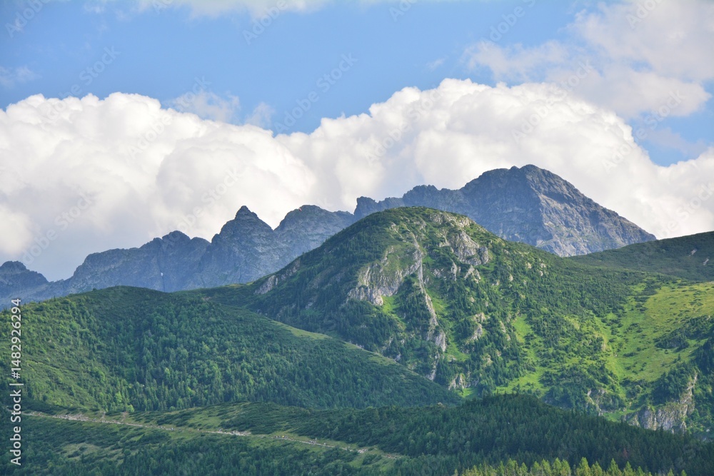 Tatra mountains landscape in summer. Beautiful aerial Carpathian mountains view in Poland. Tatra National Park