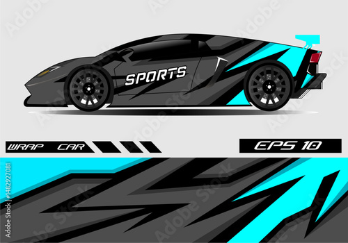 Sleek sports car design with dynamic wrap graphics