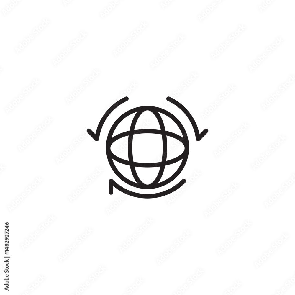 A globe with three curved arrows circling it, representing globalization, worldwide connection, or international exchange. A globe with three curved arrows circling it, representing globalization, worldwide connection, or international exchange.